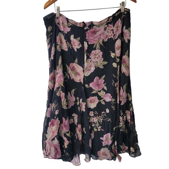 Lauren Ralph Lauren Size 16W 100% Silk Black Floral Ruffle Hem Maxi Skirt - Picture 2 of 8